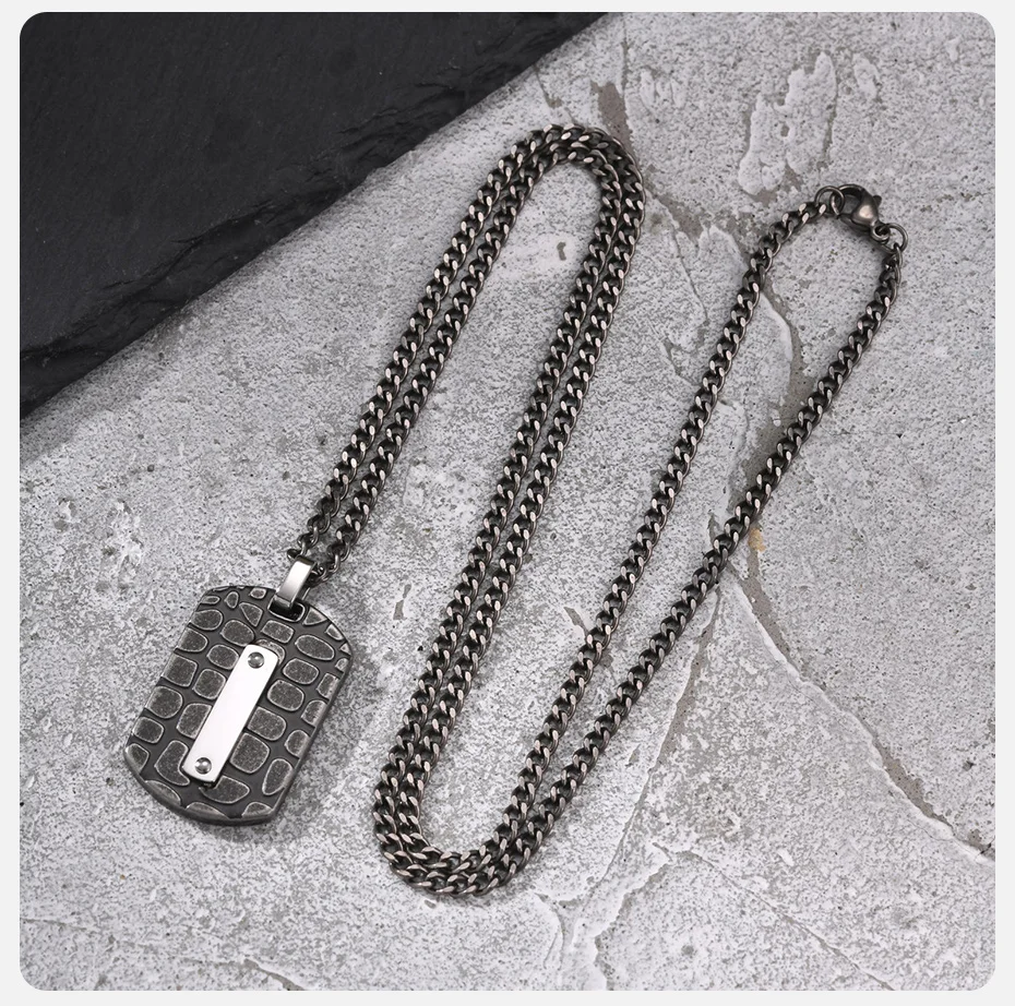 Vnox Geometrische Hundemarken-Halskette für Männer, Retro-Texturierter Anhänger aus Edelstahl mit Kubanischer Kette, Hip-Hop Casual Party Schmuck Geschenk – Detail 6