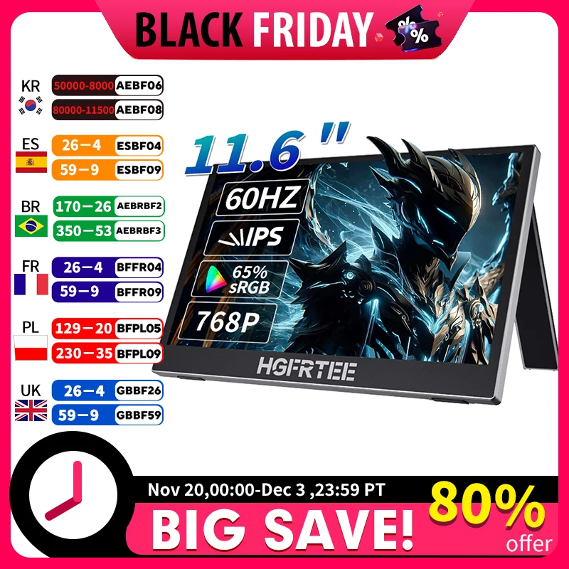 شاشة محمولة HGFRTEE مقاس 11.6 بوصة مع USB-C وتشغيل HDMI صغير لأجهزة الكمبيوتر والهاتف PS4 Xbox Switch #1