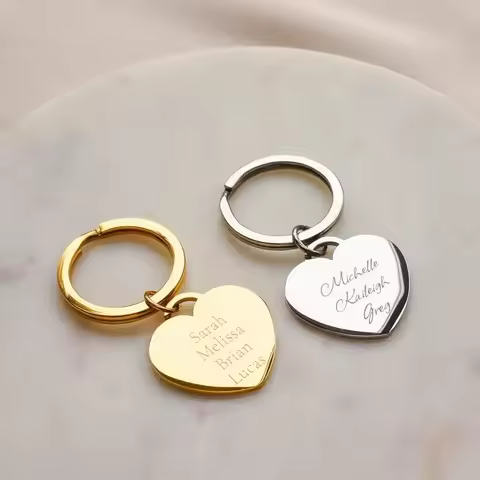 Personalized Keychain Heart Round Tag Stainless Steel Silver Gold Color Polished Women Custom Name Key Ring Engraved Keyring