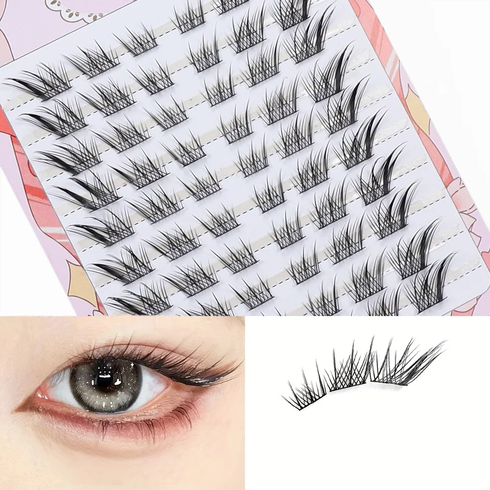 60 자연 속눈썹 클러스터 DIY 속눈썹 확장 Wispy 3D 고양이 눈 속눈썹 클러스터 C 곱슬 단일 속눈썹
