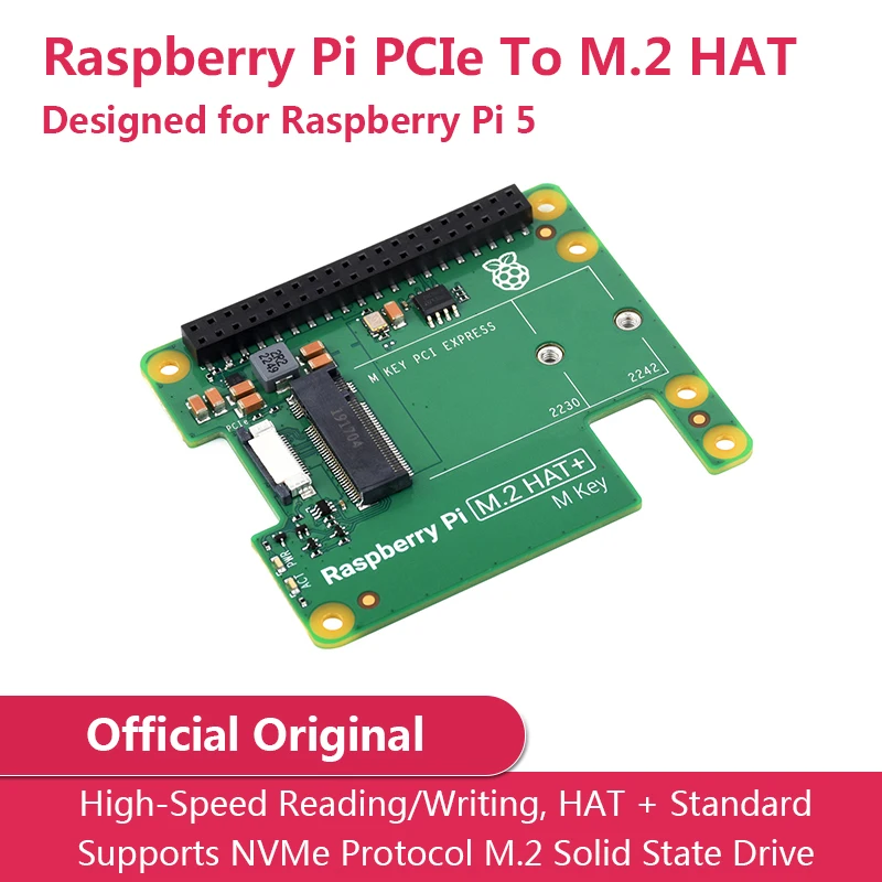 Original Raspberry Pi 5 Official PCIe to M.2 NVMe SSD Raspberry Pi M.2 HAT+ Board For Pi5