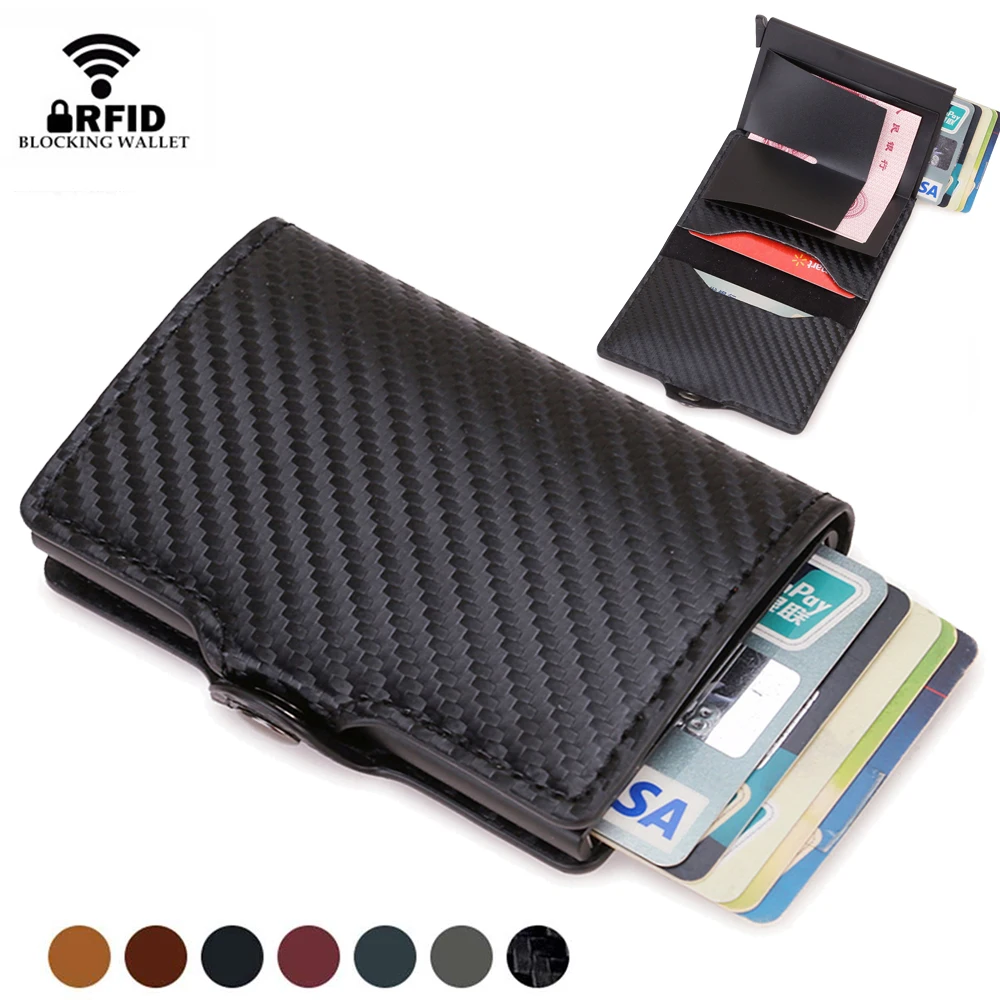 Carbon Fiber Credit Card Holder Wallets Men Brand Rfid Black Magic Trifold Leather Slim Mini Wallet Small Money Bag Male Purses