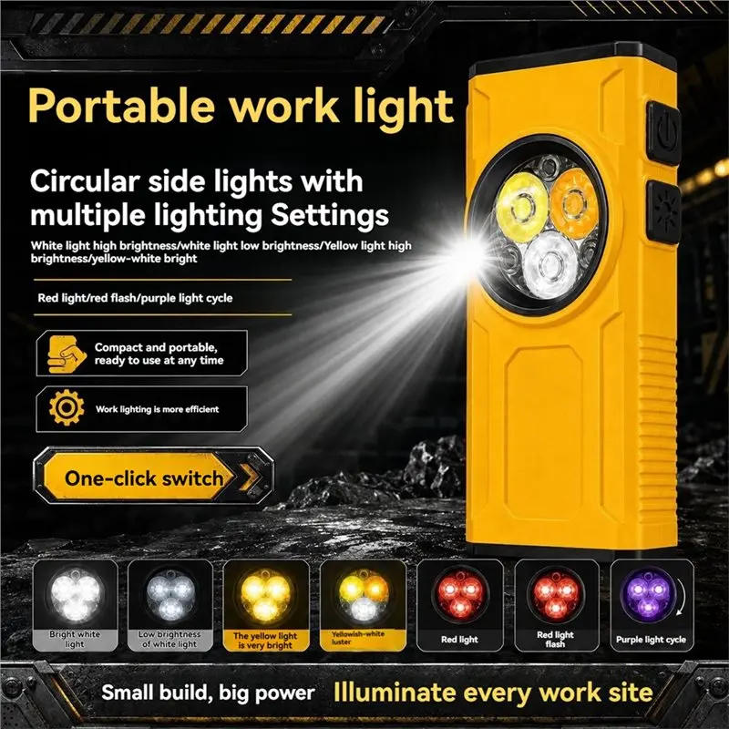 Pocket Flashlight USB-C Rechargeable 3-LED Super Bright Magnetic Keychain Work Light Mini Torch For Repair-AA26