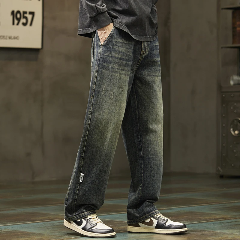 2025 spring/summer jeans men's straight leg loose casual pants Korean version trendy versatile pants cargo pants  jeans for men