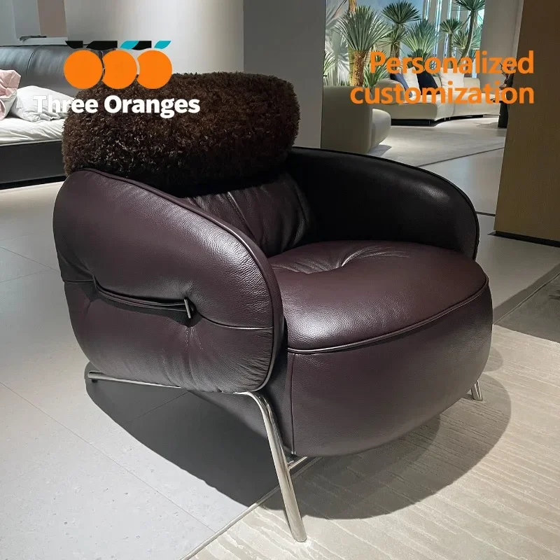 9344 Leather leisure chair single sofa chair designer living room reception versatile Italian minimalism
