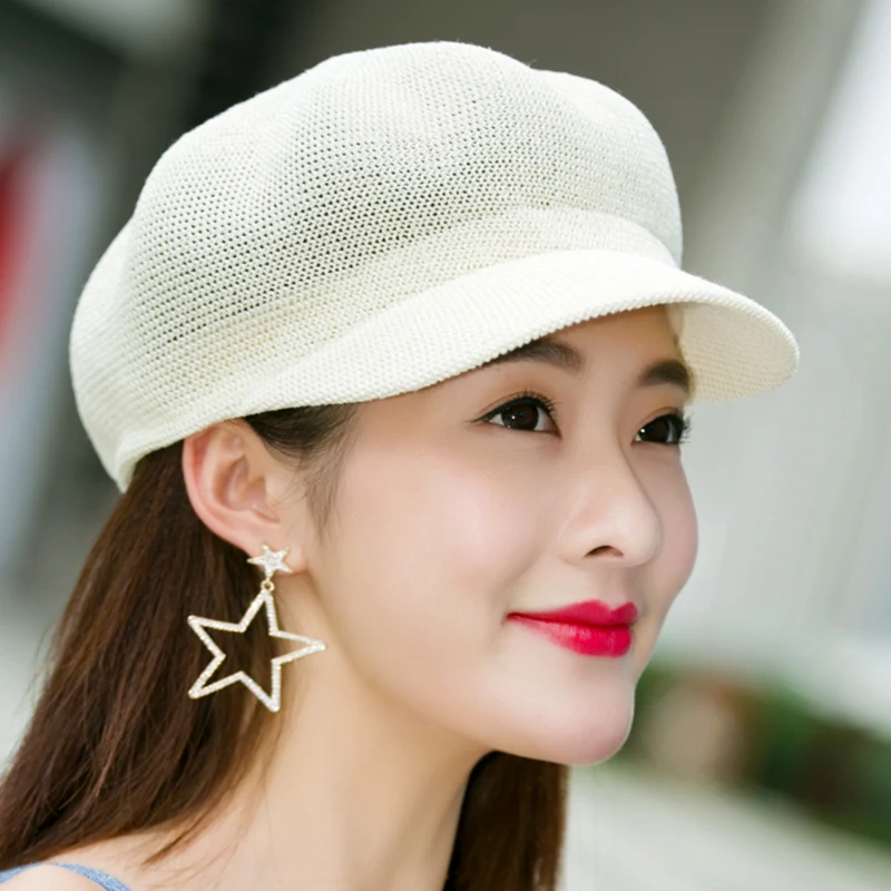 Ladies Summer Beret Travel Sun Hat Korean Version of The Wild Duck Tongue Octagonal Hat Straw Hat NetOctagonal Cap Straw Hat