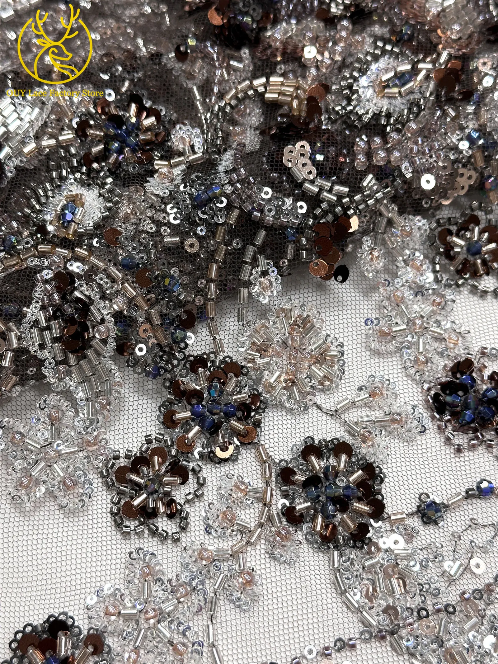 Modische nigerianische handgefertigte, schwere Perlen-Spitzenstoffe 2026 – Französische afrikanische Pailletten-Spitzenstoffe zum Nähen von Hochzeitskleidern – Detail 31