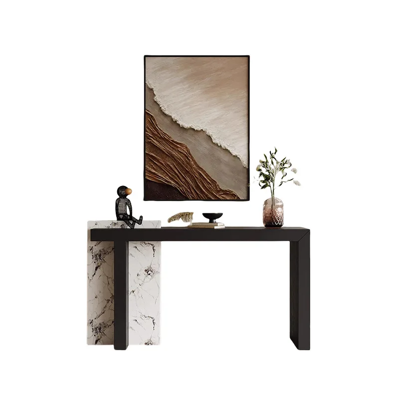 

Light luxury entrance table designer rock slab against the wall solid wood entrance table