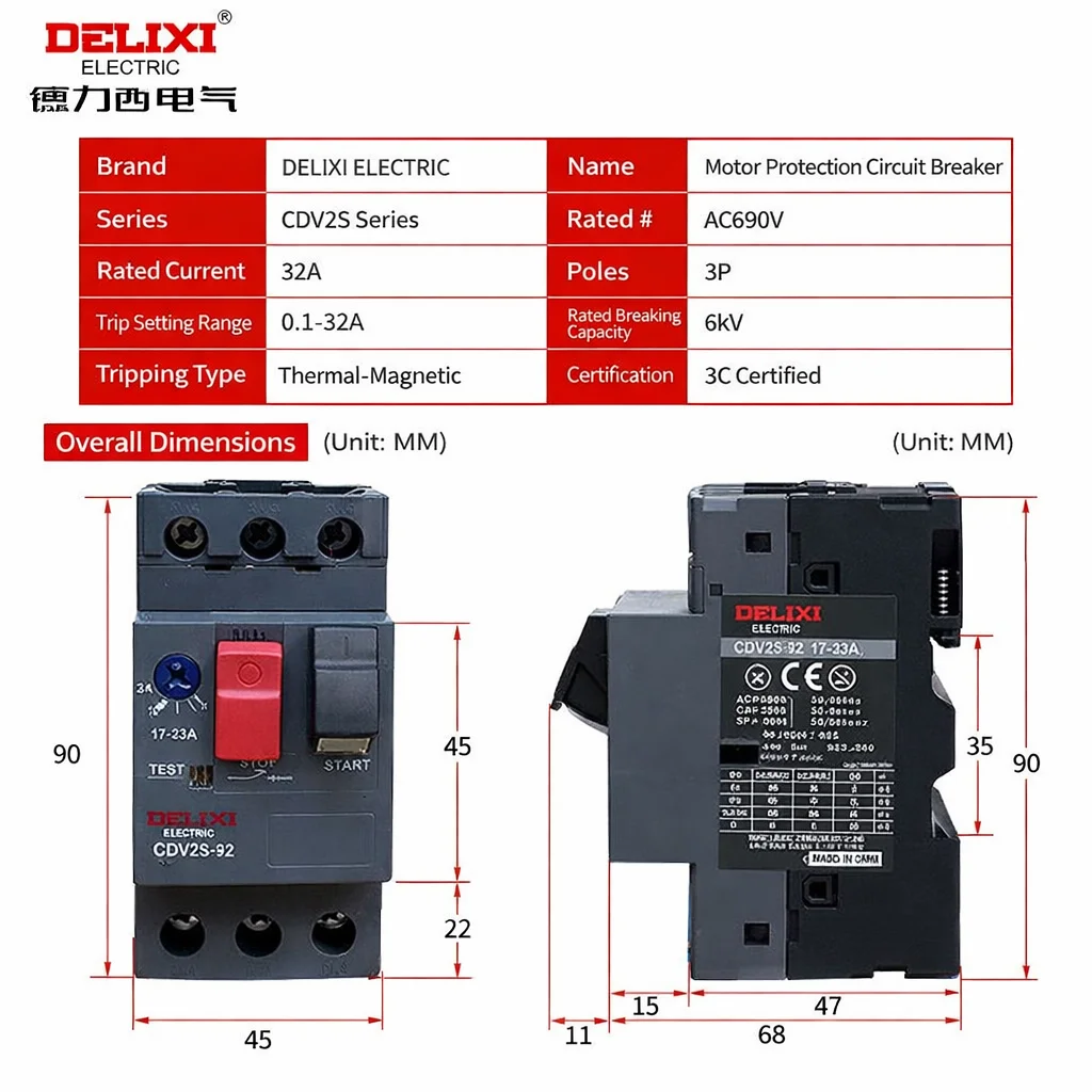 Deliixi Motor Circuit Breaker CDV2S  3 Pole Motor Starter Protection Switch NS2