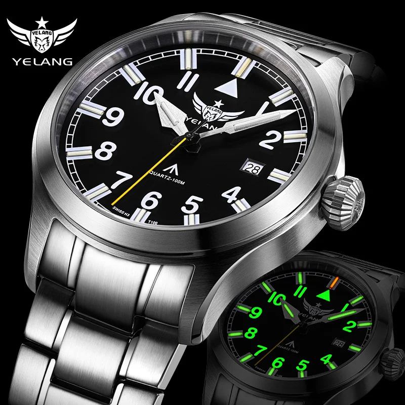 

Yelang Men Quartz Pilot Watch Luminous 10years Lithium Battery Waterproof 100m Ronda Movement Sapphire Military Watch