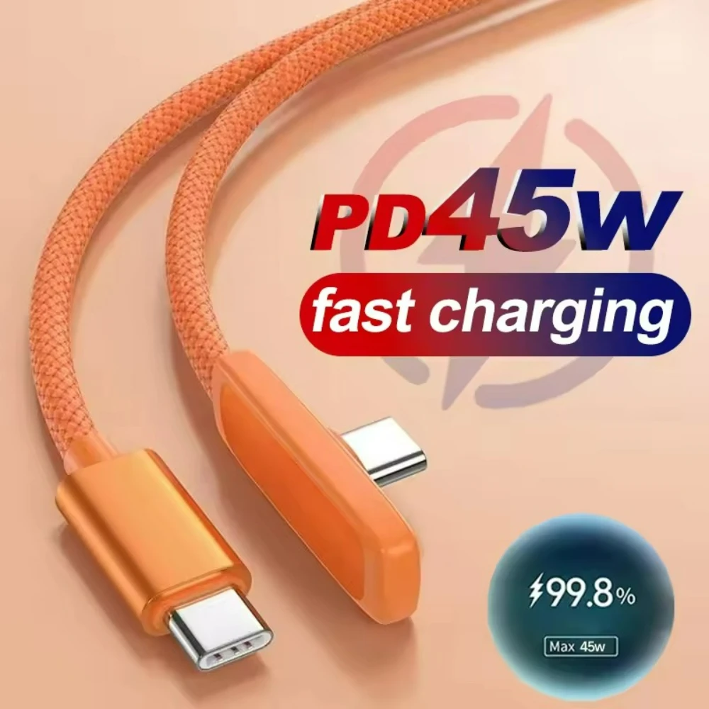 45W L-Shape Type-C to Type-C Fast Charging Cable PD Nylon Braided Cord High Speed Data Transfer Wire for iPhone17 Samsung Xiaomi