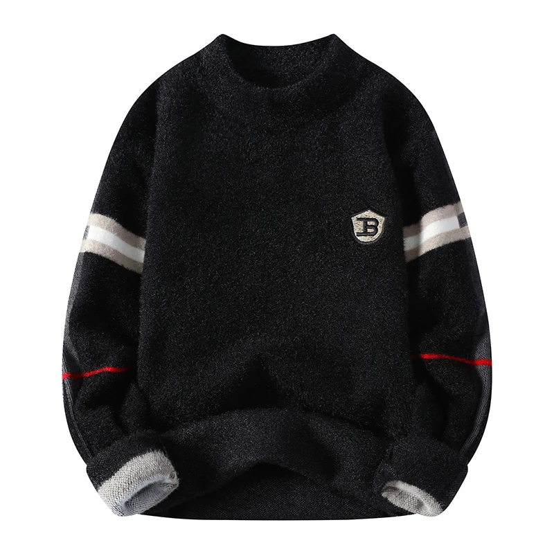 Men\'s Pure Mink Cashmere Sweater Pullover Winter Men\'s Warm and Fashionable Loose Fitting Long Sleeved Pullover Fleece Sweater