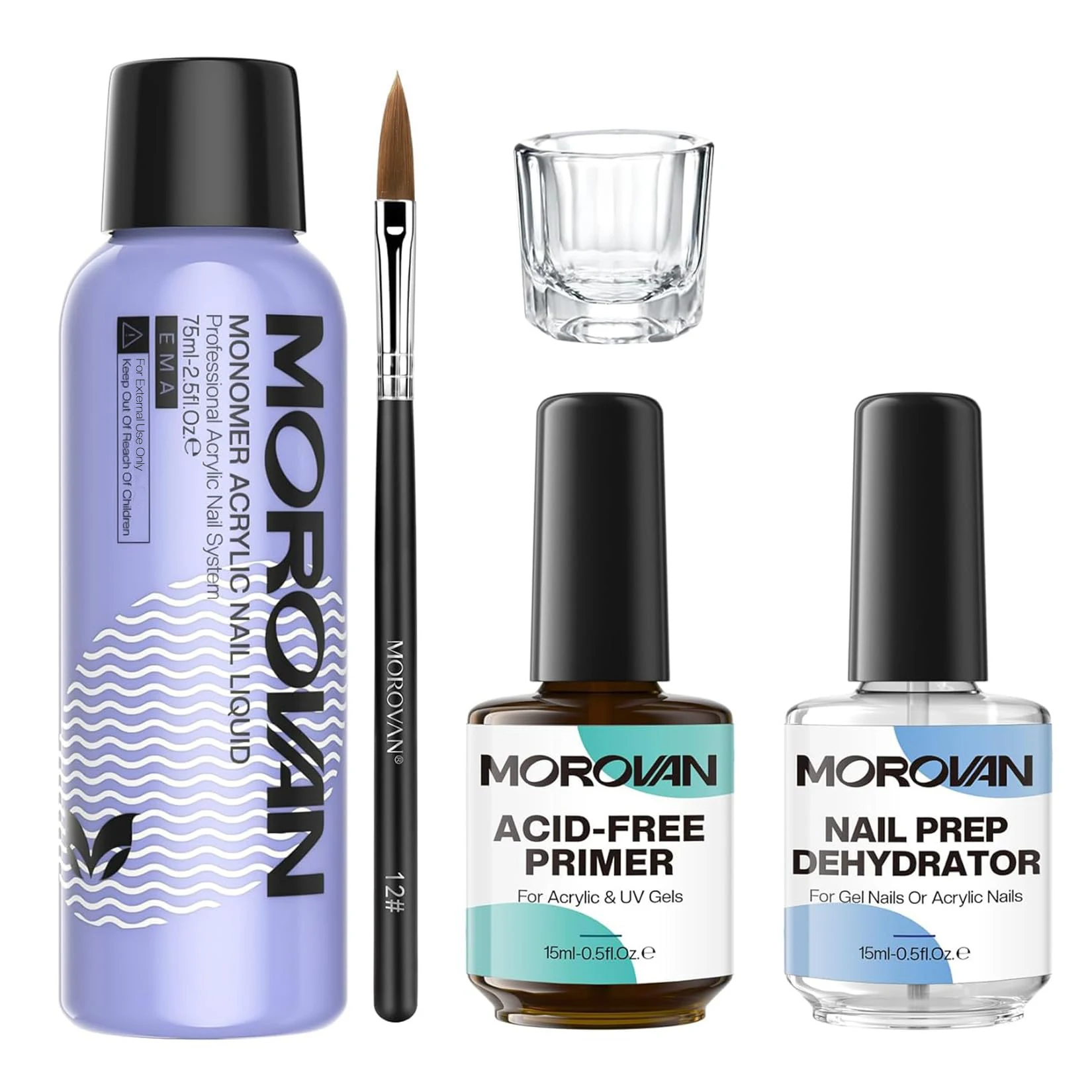 Morovan Monomer Acrylic Nail Liquid Kit: MMA-Free Fomula Acrylic Liquid for Nail Extension with Nail Dehydrator And Primer to En