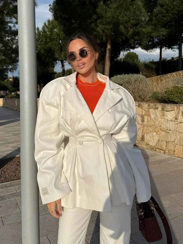 

Women's Chic Solid Short Coats Elegant Long Sleeve Double-breasted Lapel Jackets 2025 New Fashion Autumn Streetwear For Female