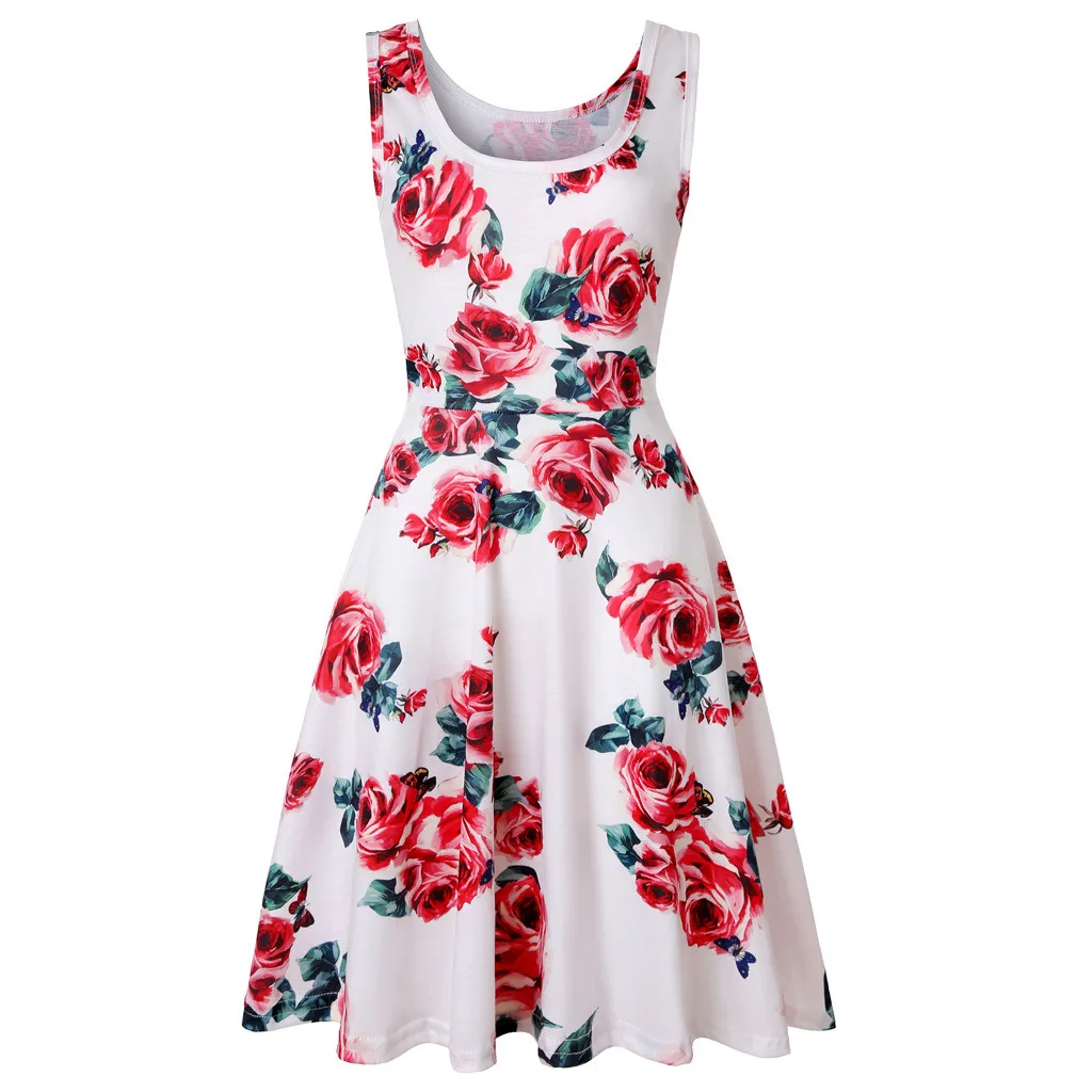 Print Sundress Casual Sweet  Women Sleeveless Floral Print Summer Beach A Line Casual Dress Party Dress Beach Dress Vestidos