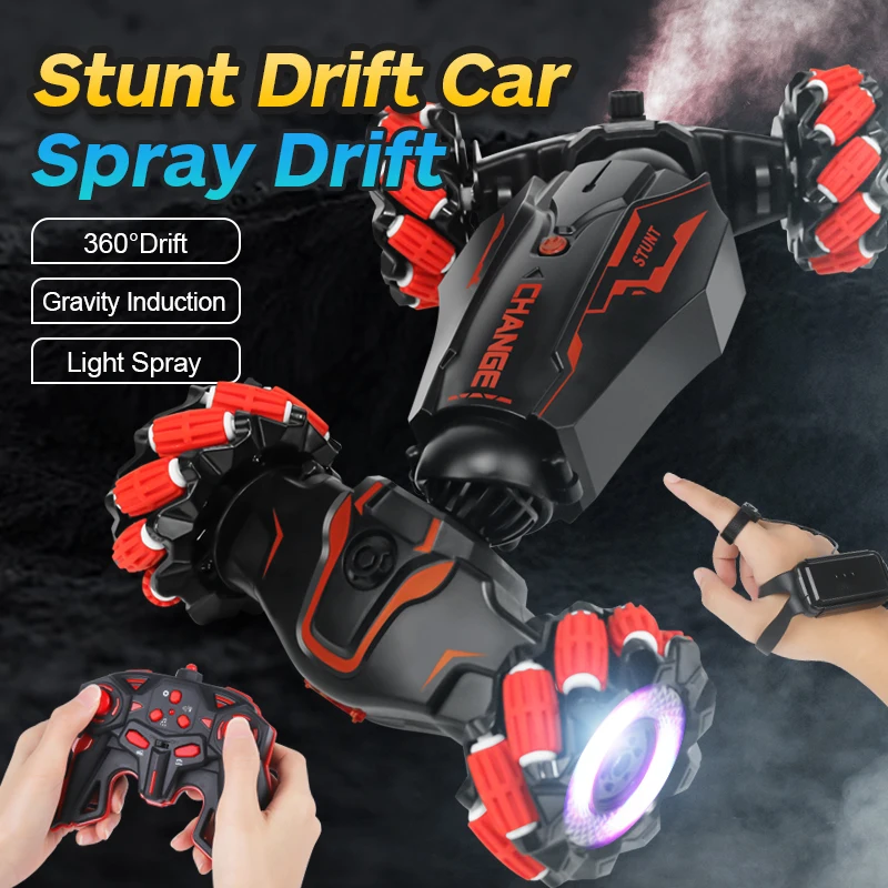 4WD Remote Control Car RC Toy Twist Stunt Drift Car 2.4G Radio Watch Gesture Sensor Control Car Spray Light Toys for Kids Gifts