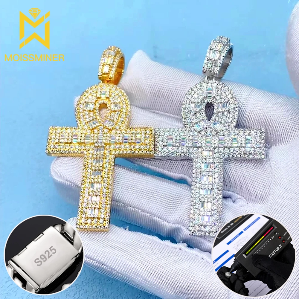 Ins New Cross Moissanite Pendants S925 Silver Iced Out Necklaces for Men Women Hip Hop Jewelry Pass Diamonds Tester With GRA