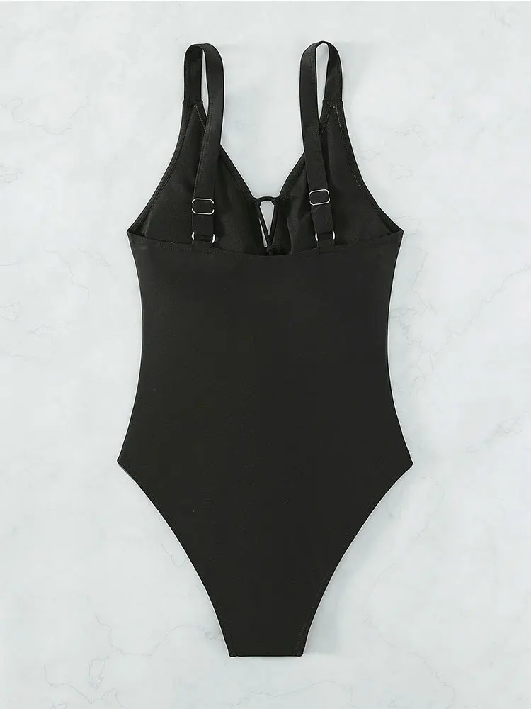 2025 nuevo Bikini hueco de una pieza, traje de baño Sexy para mujer, traje de baño liso con cordón y espalda descubierta, traje de baño ajustado de realce para playa