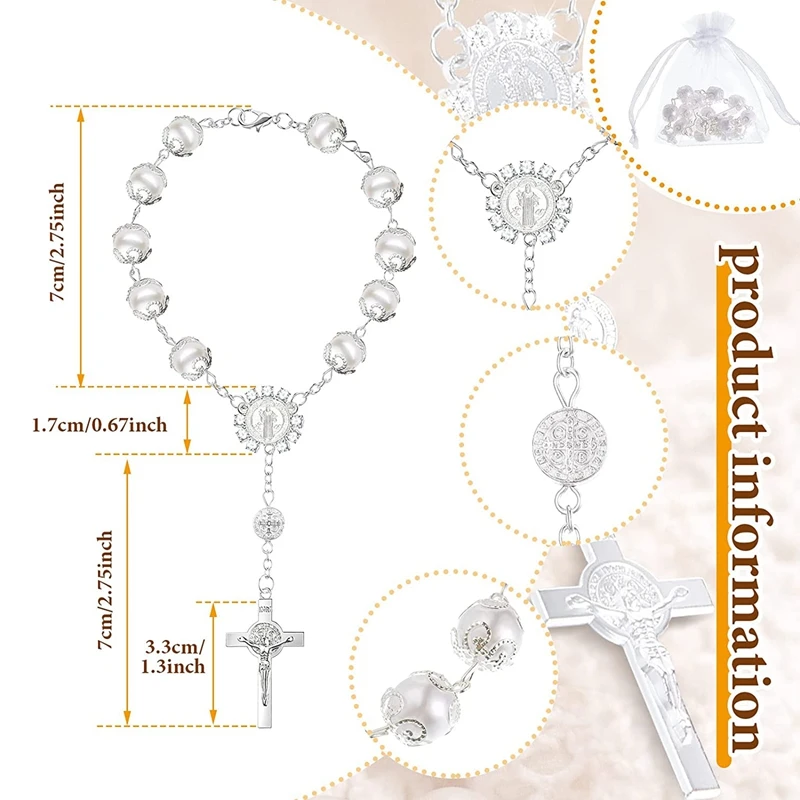 20Pcs Baptism สร้อยข้อมือคาทอลิก Holy Communion เงินสี Crucifix จี้สร้อยข้อมือลูกปัดสำหรับ Baptism