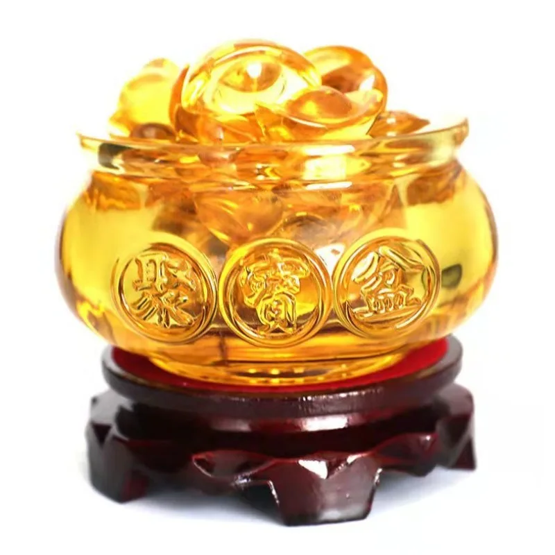 

Lucky Treasures Glass Crafts Decorations Yellow Crystal Ingots Large Lucky Fortune Crystal Family Decorations