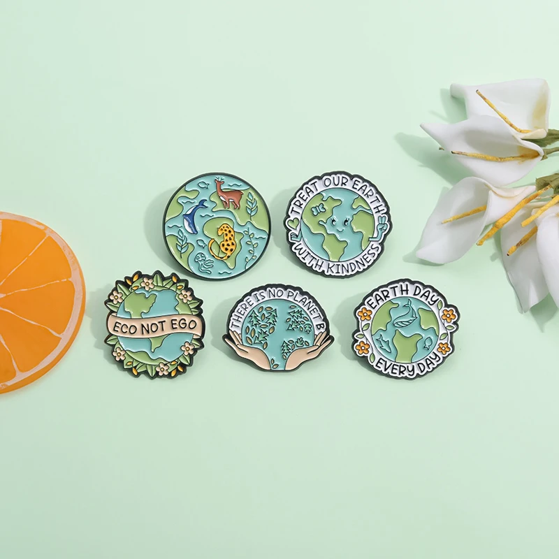 The Earth Environment Enamel Pins Custom Protecting Our Ecological Environment Brooches Nature Lapel Badge Jewelry Gift