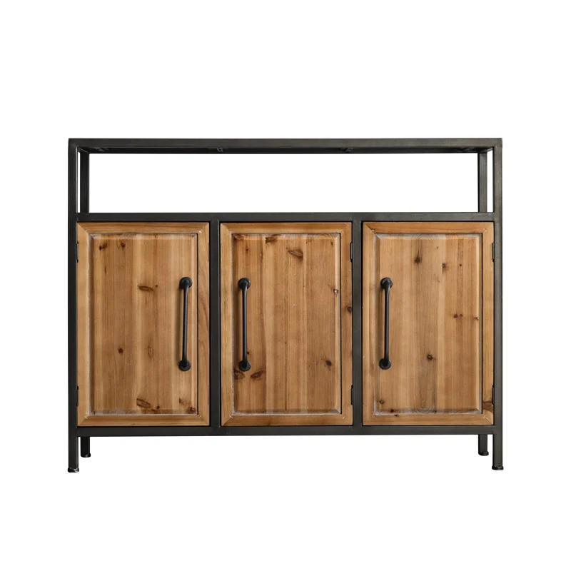 American side cabinet solid wood retro industrial style wrought iron household living room locker entering the door and facing