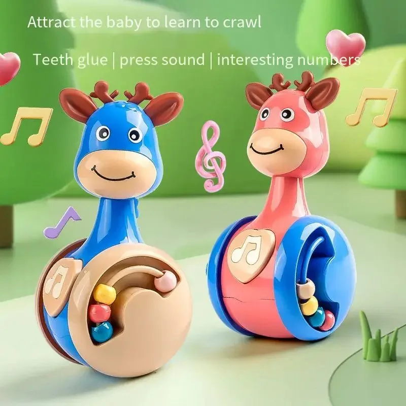 Early Education Deer Tumbler Toy para crianças, Forma dos desenhos animados, Cute Little Dinosaur Sound, Can Walk Toddler Toys