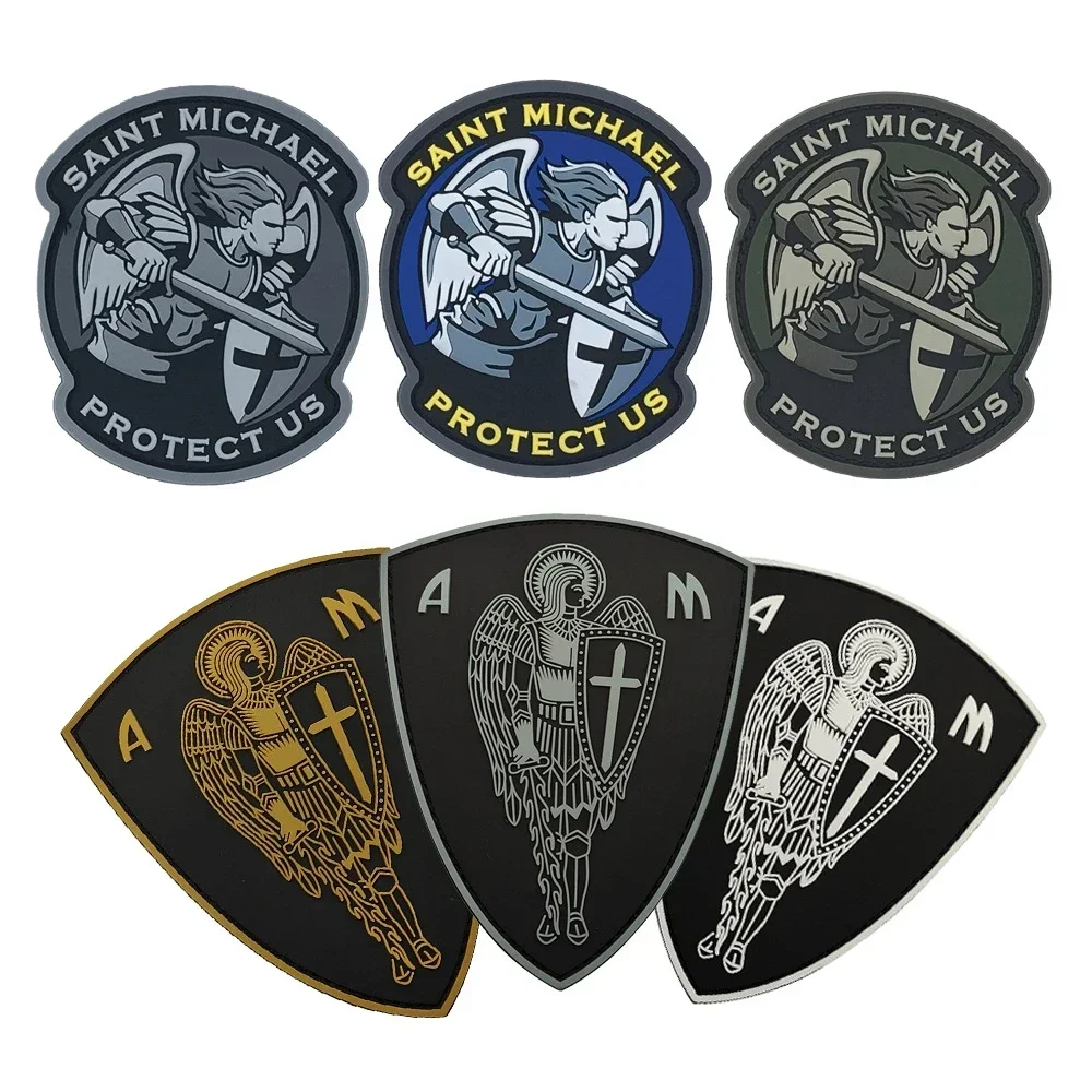 Angel Hook and Loop Patch Saint Michael Protect Us Morale Badge Military Patches Modern PVC Tactical Backpack Stickers