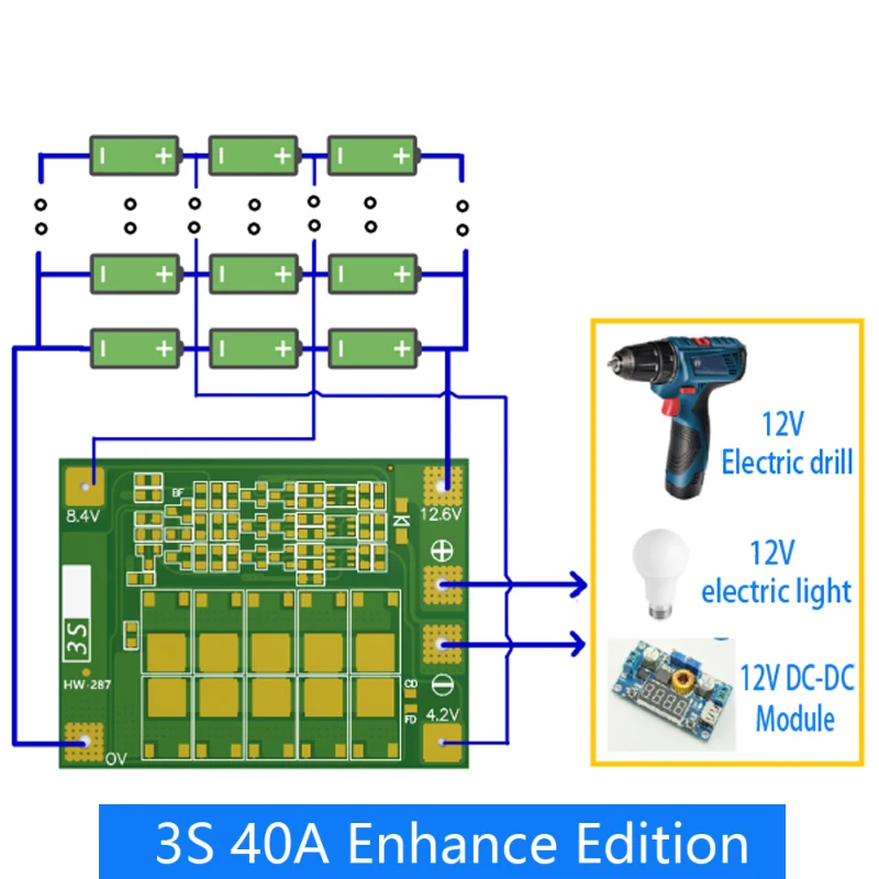 2S 3S 4S Li-ion Lithium Battery 18650 Charger Protection Board BMS 20A 25A 40A 60A Enhance Balance with Balance For Drill Motor