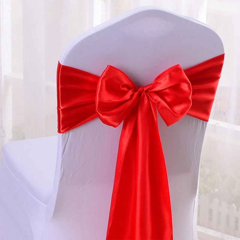 10/50/100pcs/Lot Satin Chair Bow Sashes Wedding Indoor Outdoor Chair Ribbon Butterfly Ties Party Event Hotel Banquet Decoration