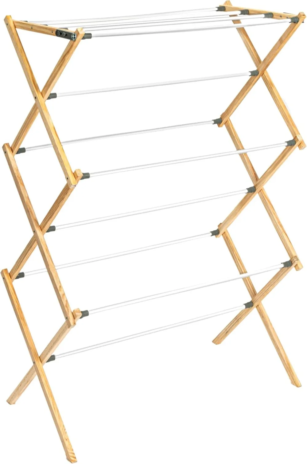 

Essentials X-Frame Rack: Sturdy wood, slanted feet. Vinyl rods, 23.8ft hanging space. Flat top, natural, easy assembly.