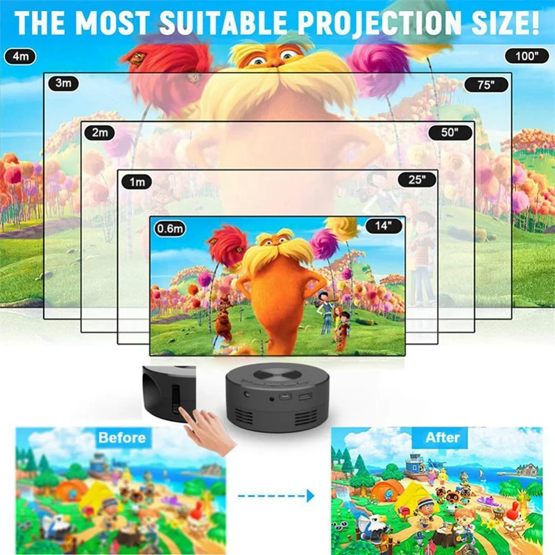 YT200 LED Video Projector Support 3D Home Theater Phone Screen Media Player Kids Home Wired Projector