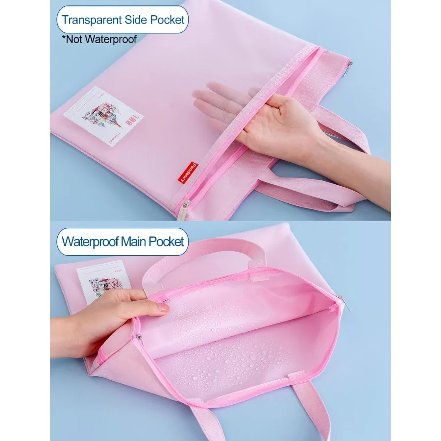 Pendancy Mesh Zipper Pouch 11x13.7 in Large Double Pocket Waterproof File Bag with Handle A4 Size Foldable Document Storage for