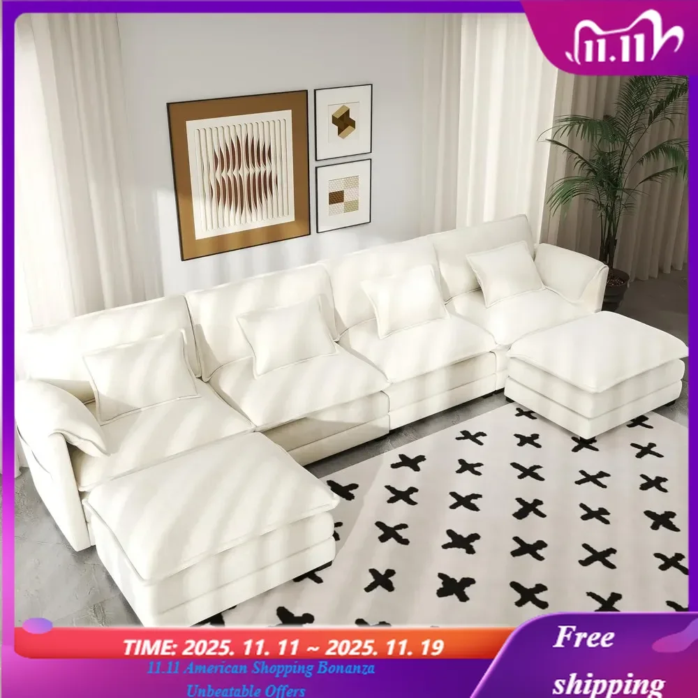 

U Shaped Modular Sectional Sofa Chenille Convertible Couch with Movable Ottoman 145' 8 Pillows 2 Armrest Pillows Home Living Roo