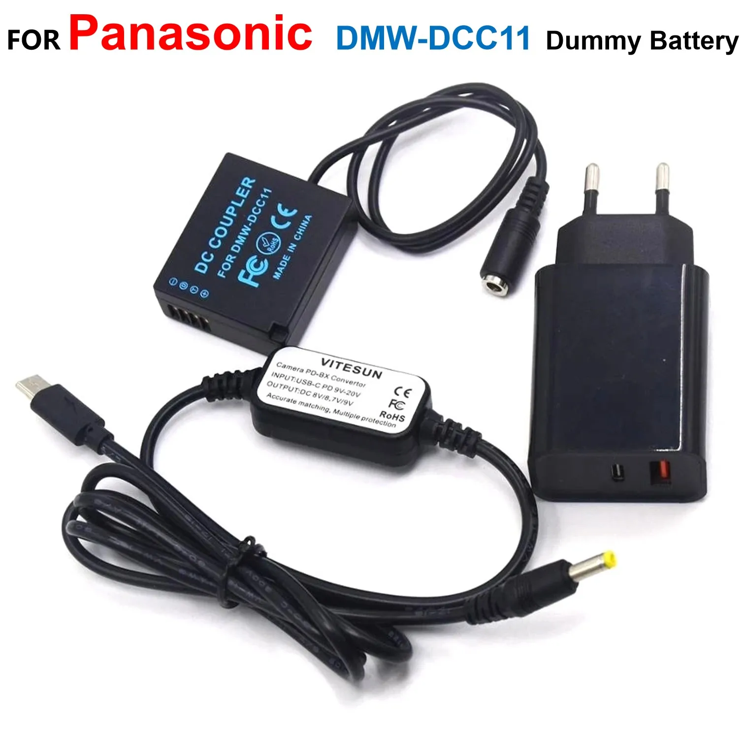 

DMW-DCC11 BLG10 BLE9 Fake Battery+USB Type-C Charger Cable+PD Charger For Lumix GF5 GF6 GX80 GX85 GX86CGK GX7 Mark II ZS60 TZ85