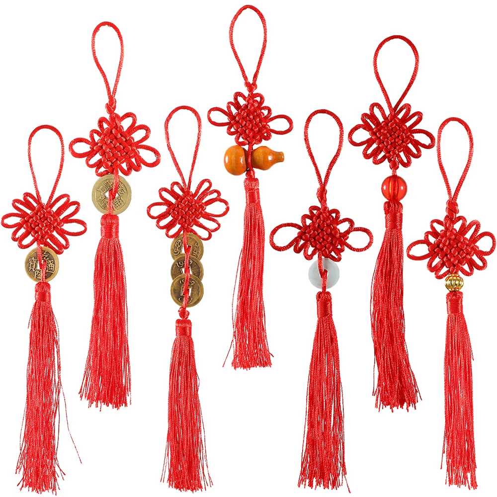 6Pcs Handmade Satin Silk Chinese Knots Tassel Chinese New Year Decorations Spring Festival Hanging Ornament Lunar New Year Gifts
