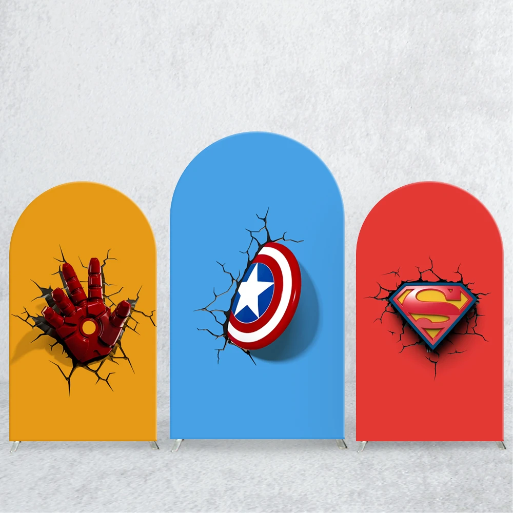 

The Avengers Arch Backdrops Cover Superman Marvel Kids Birthday Party Elastic Custom Baby Shower Photo Background Banner Decort