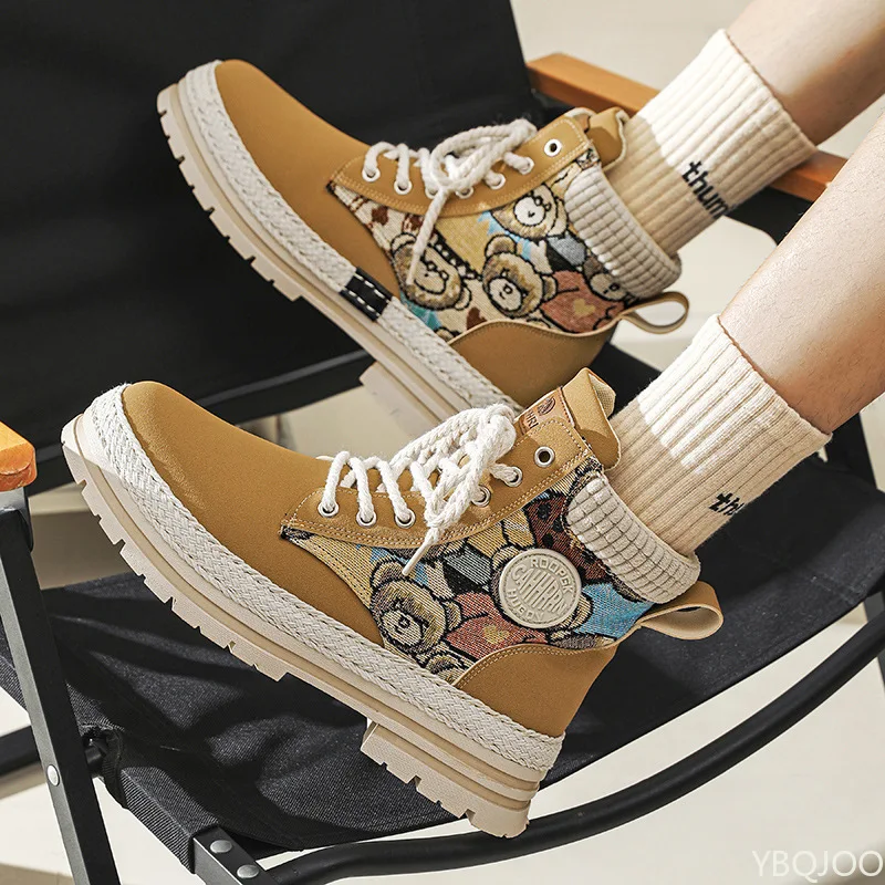 秋冬の新しいファッショナブルな万能メンズブーツ、カジュアルで快適な暖かいハイカットブーツ、メンズミニマリスト暖かい綿靴