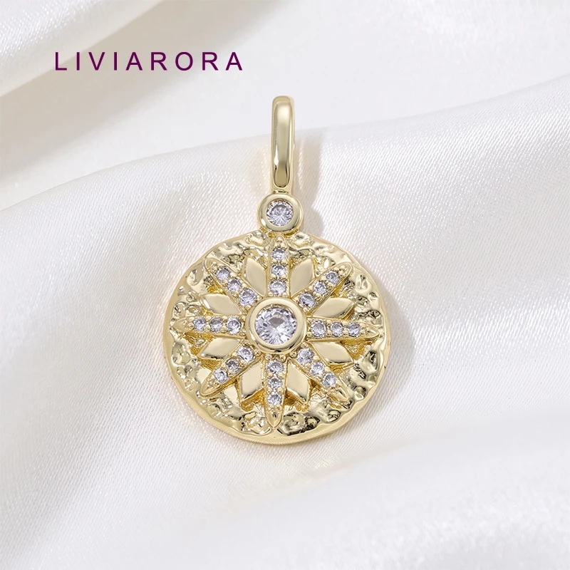 18K Gold Plated Brass Metal Round Charms Pendant Inlaid Zircon Round Pendant For Necklace Making Accessories DIY Materials