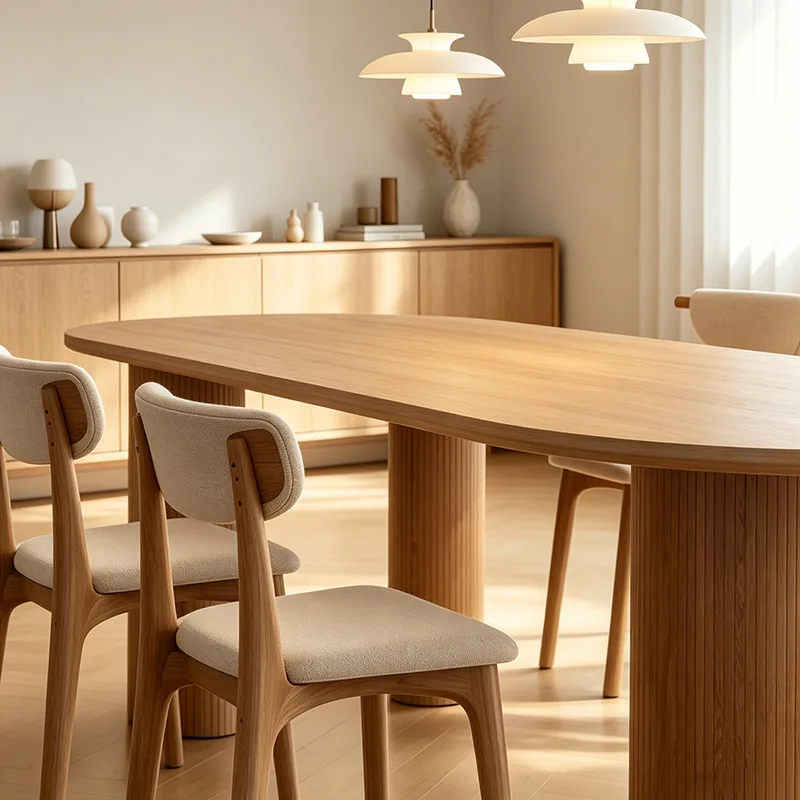 Dining table ash wood double column dining table and chairs household living room