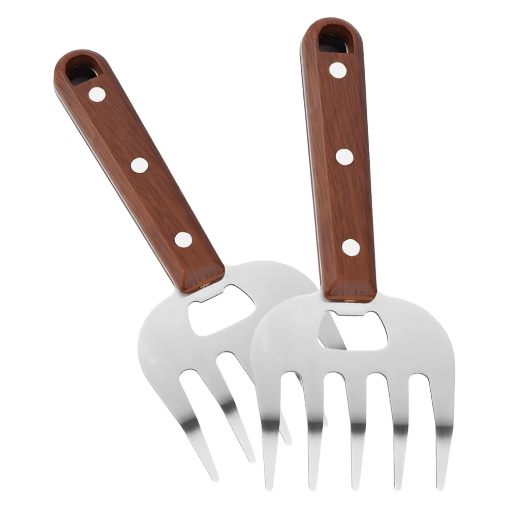 

2pcs Stainless Steel Meat Forks Wooden Handle Long Handle For Safe Grilling Meat Separation Kitchen Bbq Roasting Tool Barbecue