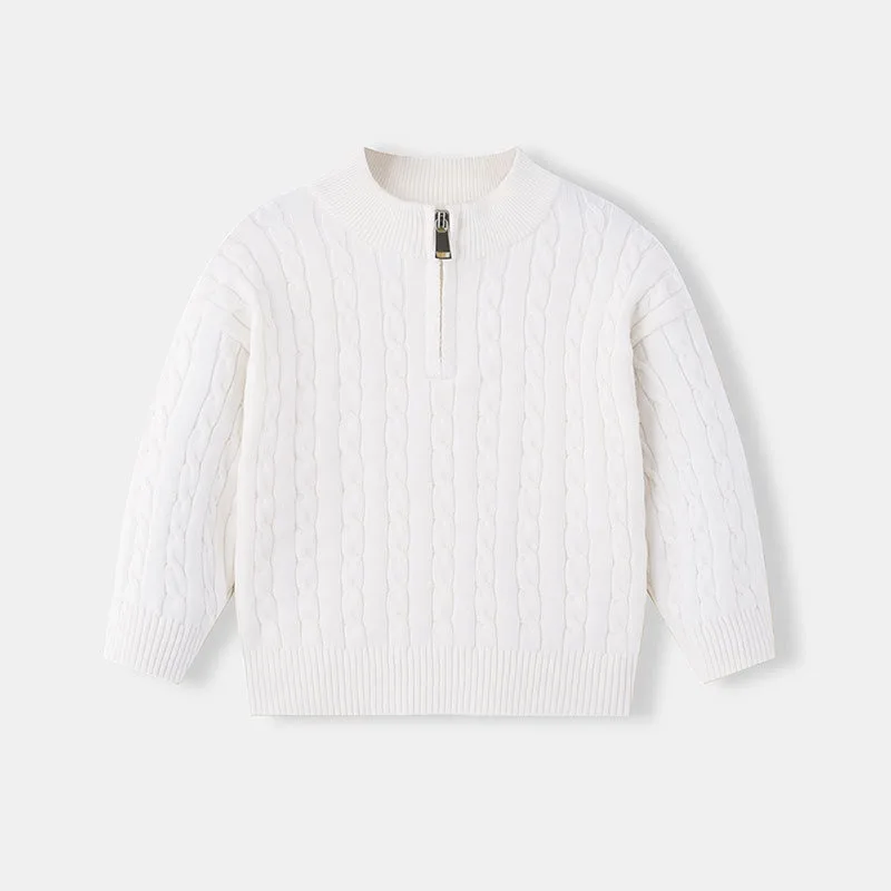 UNITIM Herbst 2-12 Jahre Kinder Jungen Pullover mit Stehkragen, Kinder Jungen Zopfmuster Pullover, einfache Langarm-Oberteile für Kleinkinder und Babys – Detail 11