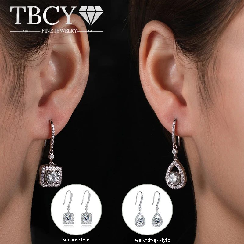 

TBCYD 1 карат муассанитовые серьги-гвоздики для женщин, серьги-гвоздики из серебра 925 пробы, висячие серьги с блестками, аксессуары для вечеринок