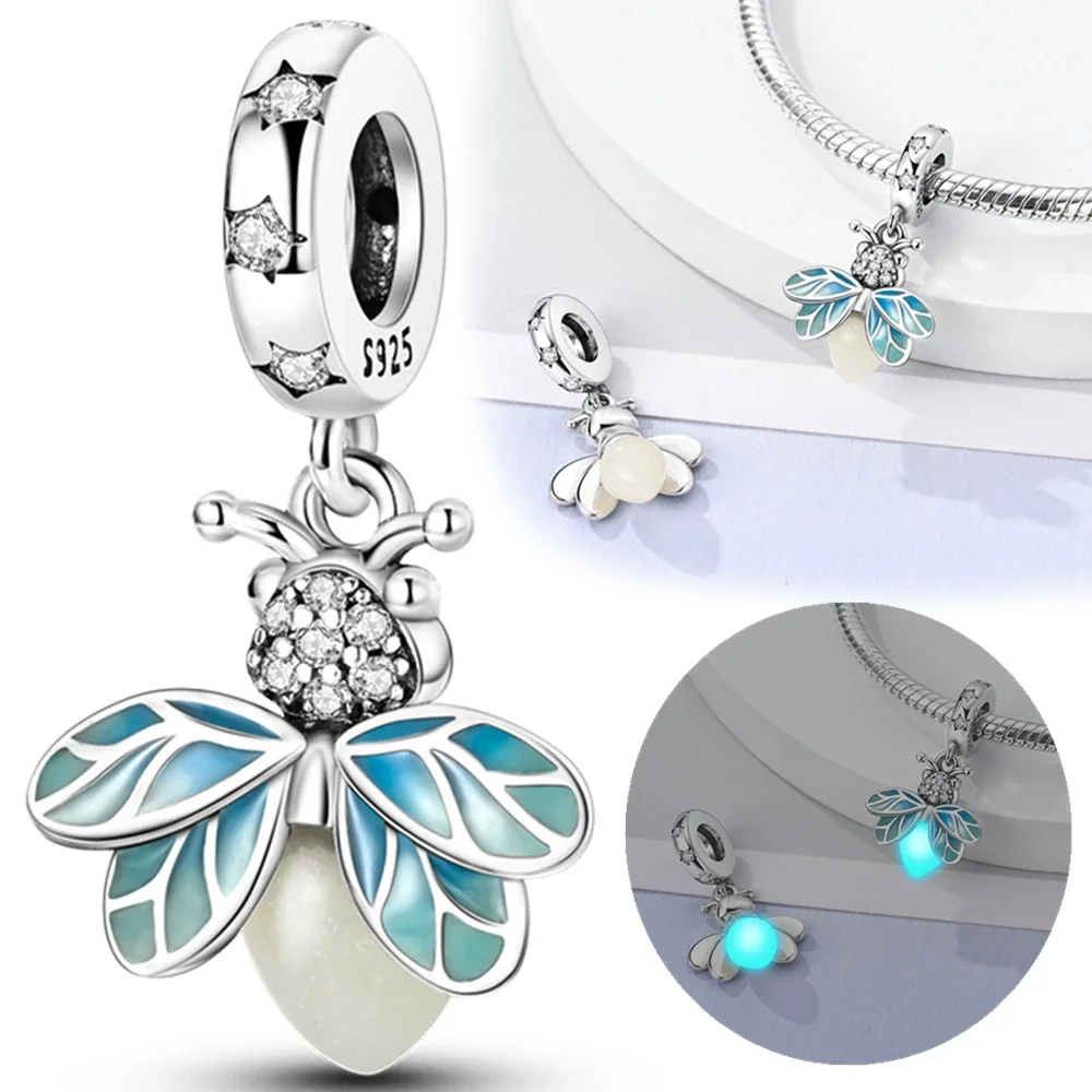 Silver 925 Glow-in-the-dark Firefly Charm Pendant for Original Pandora Charms Bracelet Beads for Women Diy Fine Jewelry Gifts