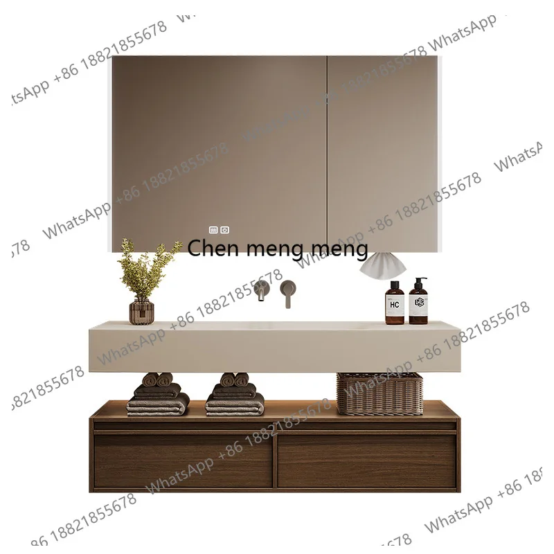 

Rock slab hot bending integrated basin bathroom cabinet hand washing basin toilet intelligent storage solid wood bathroom