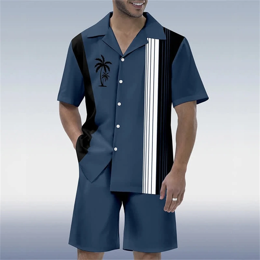 

Men Short Sleeve Shirt And Shorts Set Hawaiian Summer Casual Beach Wear Fashion Two Piece Sets