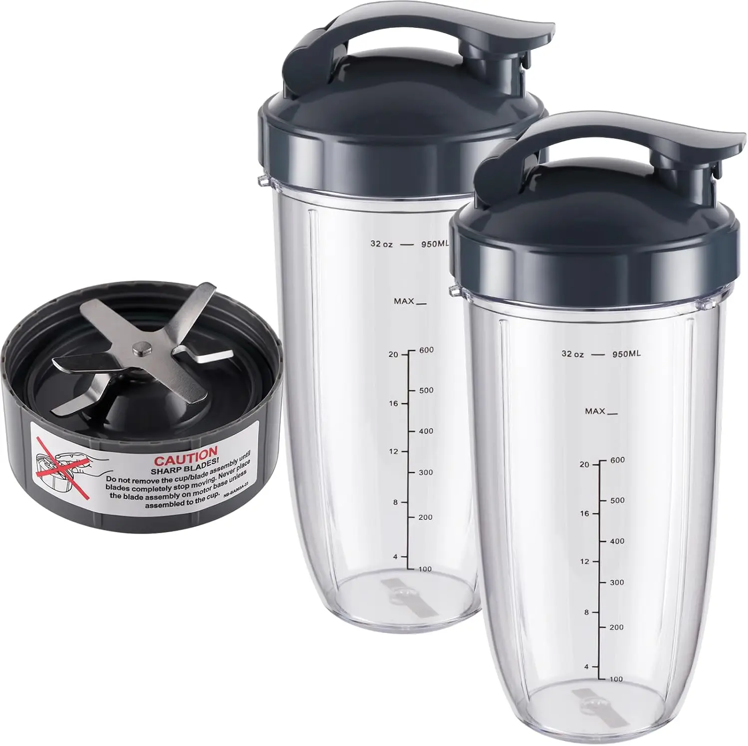 

5-Pcs 32Oz Cups With Flip-Top To-Go-Lid And Extractor Blade Compatible Withreplacement Parts 600W/900W Blender Accessory