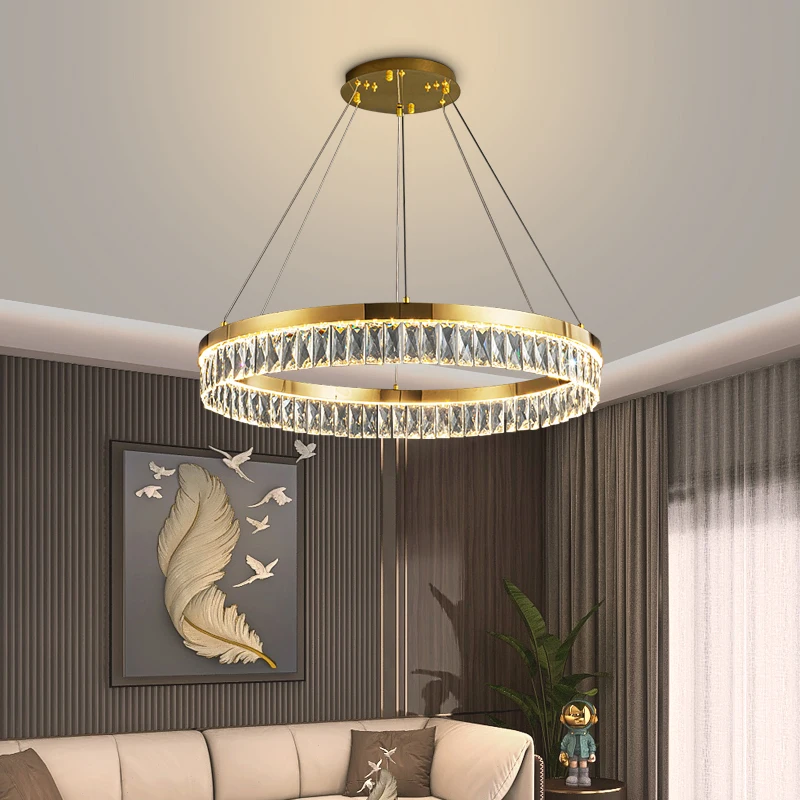 TYLA Modern Crystal Pendant Lamp LED Creative Luxury Round Rings Chandelier Light Home Decor For Living Dining Room