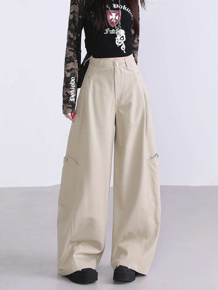 

Повседневные брюки-карго в стиле Old Money, женские зимние свободные хлопковые однотонные брюки полной длины с высокой талией 2024 г.