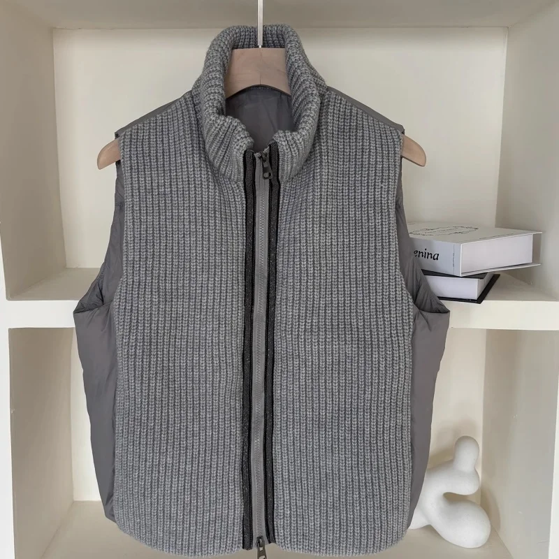 2025 hiver nouvelle épissage col montant débardeur doudoune y2k haute qualité mode épaissi chaud sans manches en duvet d'oie gilet